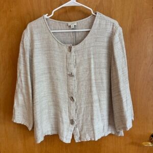 J Jill Women's‎ Textured Button Front Jacket Beige Rayon Linen Blend Medium